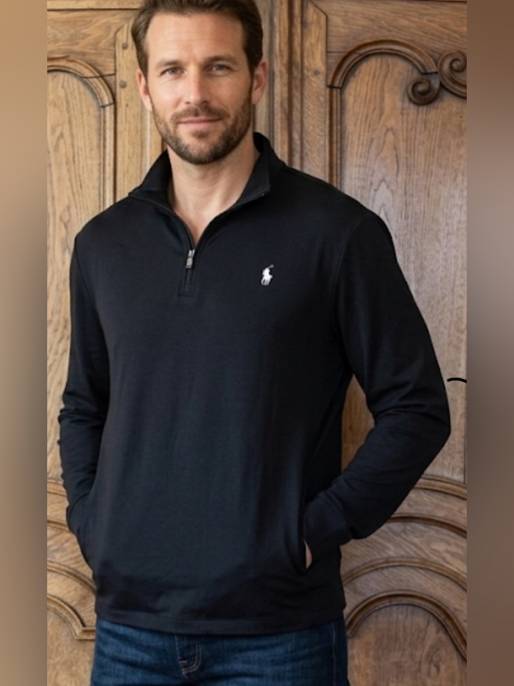 Polo Ralph Lauren 1/4 Zip Pullover- Black with White Horse